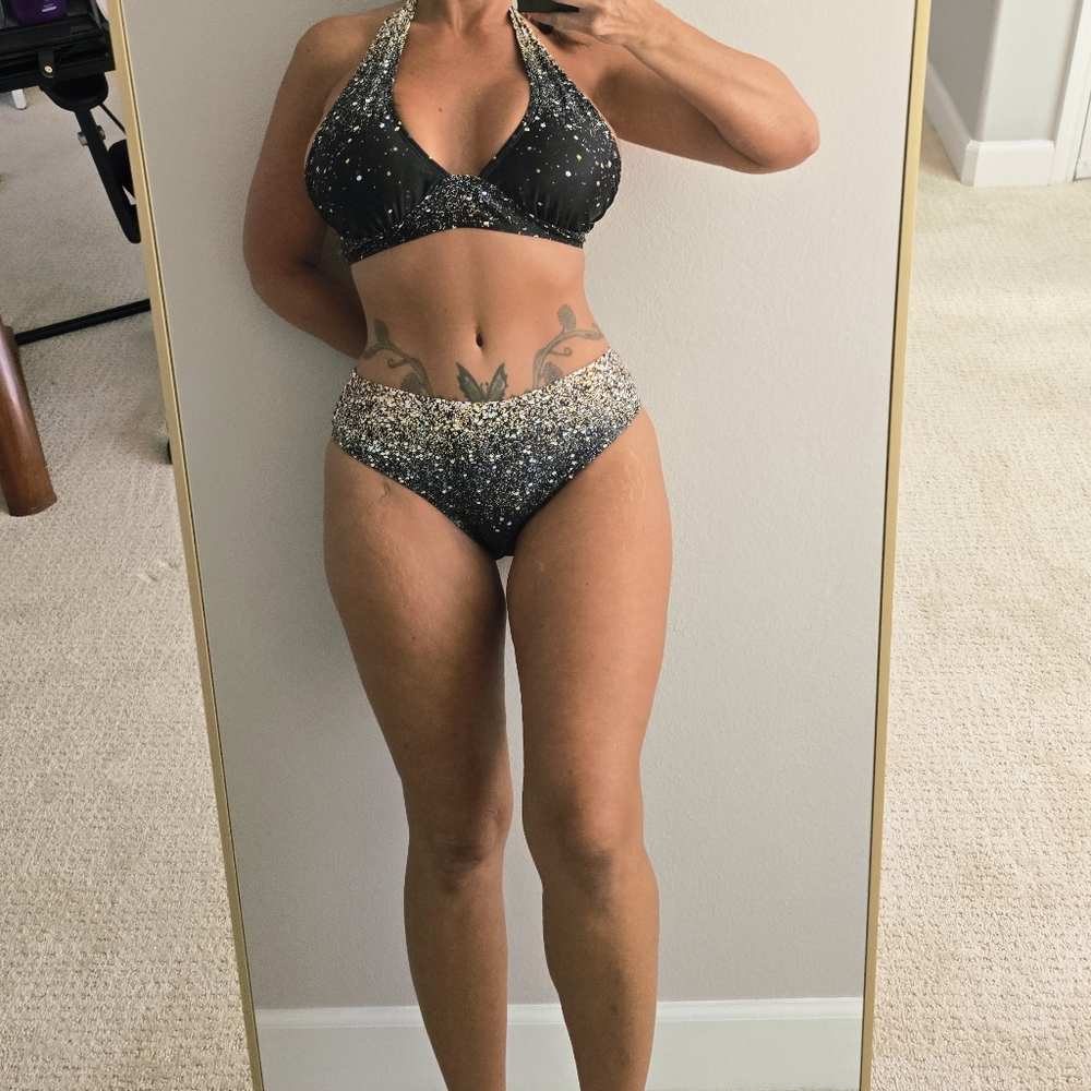 Pg8 #1:Black and Gold Sequin Bikini Set